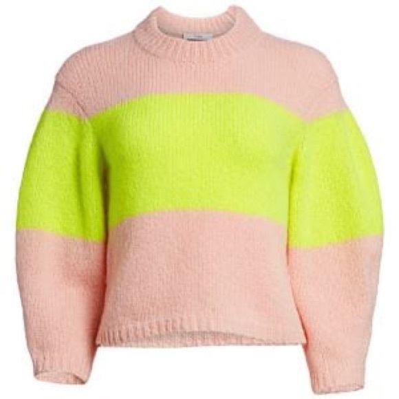 Tibi Sweaters | Tibi. Cozette Neon Stripe Crewneck W Full Sleeve | Color: Pink/Yellow | Size: M | Iise16's Closet
